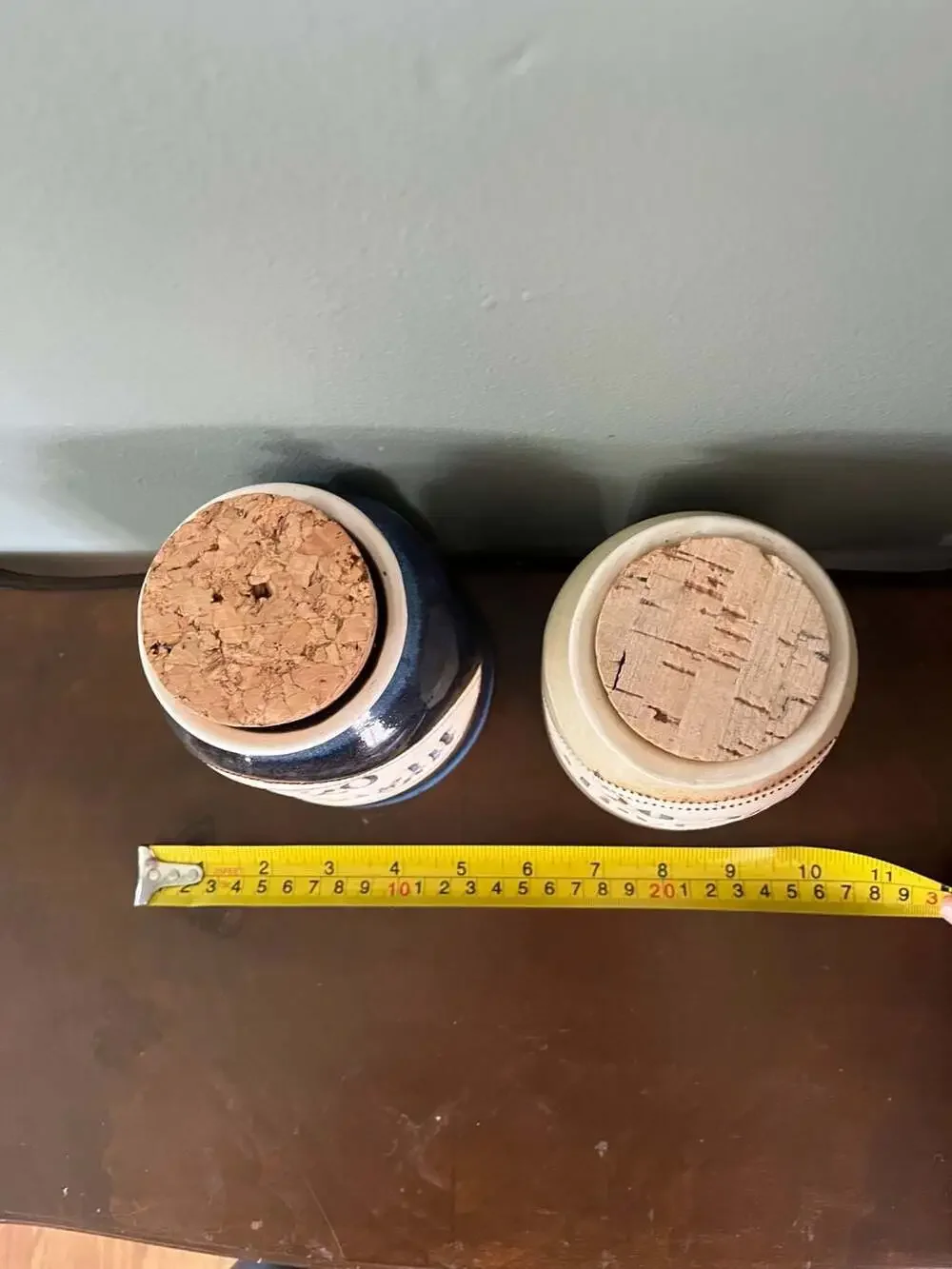 Set of 2 Artisan Ceramic 20-20 Hindsight Storage Jars with Cork Lids